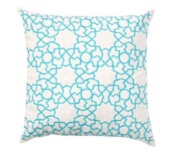 Outdoor Astrid Trellis Embroidered Pillow- Blue, 20x20, With Insert - Image 0