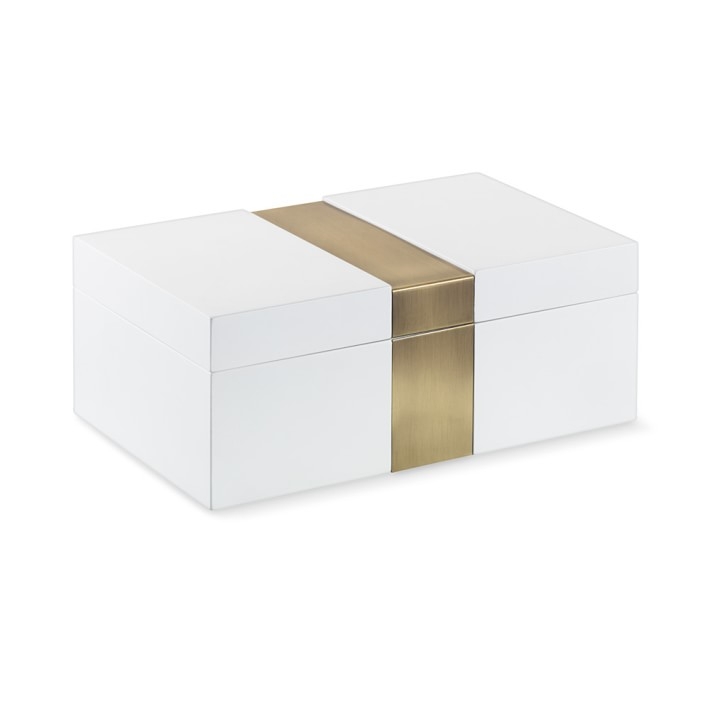 Metal Stripe Box, White/Brass - Image 0