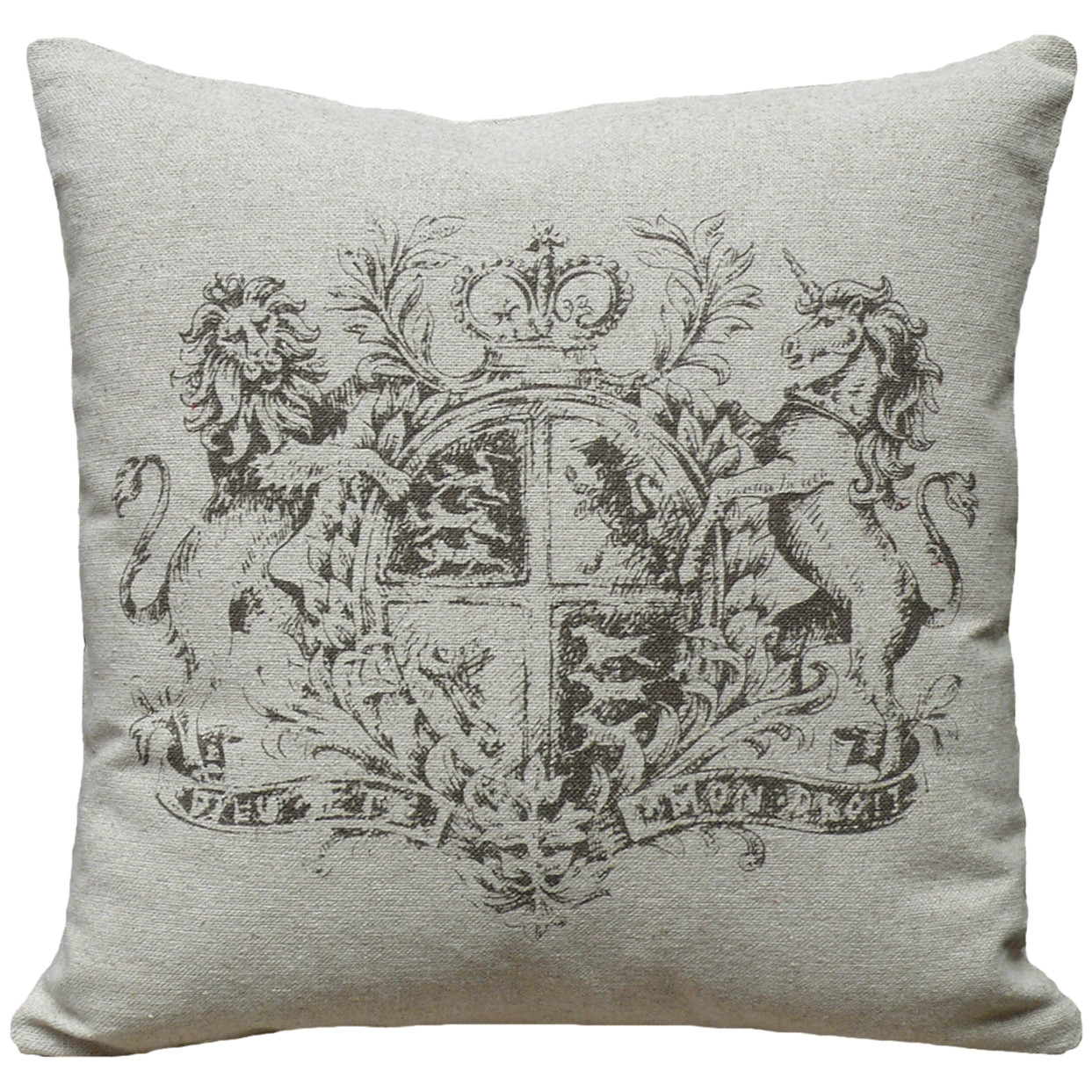 French Crest Screen Print Linen Throw Pillow - 18" H x 18" W - Polyfill - Image 0