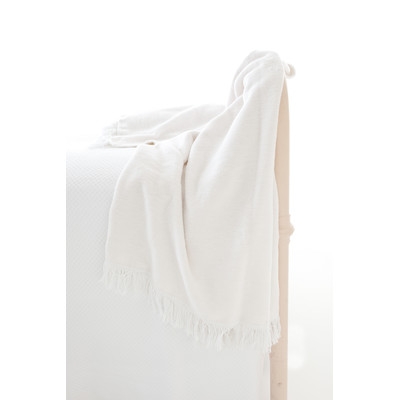 Windsor Fleece Fringed Cotton Throw- White - Image 0
