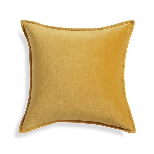 Ochre Yellow 20" Velvet Pillow with Feather-Down Insert - Image 0