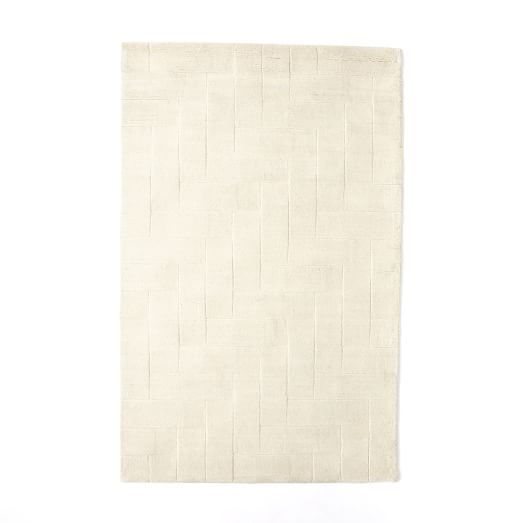 Solid Angled Basketweave Wool Rug - Ivory; 5' x 8' - Image 0