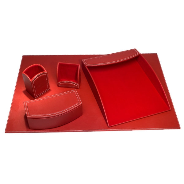 Rossa Red Leatherette 5-piece Desk Set - Image 0