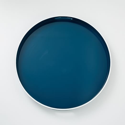 White Rim Lacquer Tray - Round - Thai Blue - Image 0