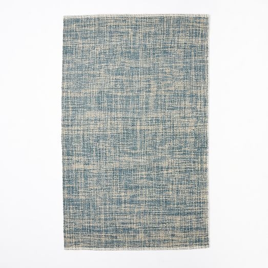 Mid-Century Heathered Basketweave Wool Rug - Midnight - 8' x 10' - Image 0