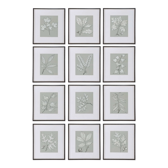 Leaves On Taupe, S/12-18" x 20" -Framed ( champagne silver) - Image 0