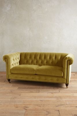 Velvet Lyre Chesterfield Petite Sofa, Hickory - Chartreuse - Image 0