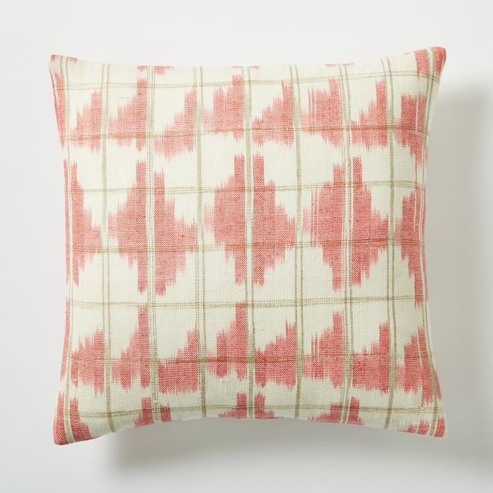 Ikat Grid Pillow Cover - Poppy - 16"sq. - Image 0
