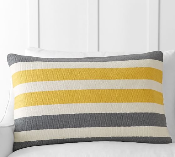 TRI-COLOR AWNING STRIPE LUMBAR PILLOW COVER- 20"  x 26"-Insert not included - Image 0