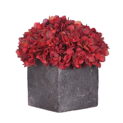 Artificial Fresh Hydrangea in Cube Pot - Large; Burgundy - Image 0