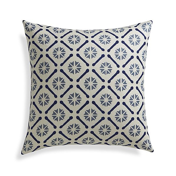 Chloe 20" Pillow with Feather-Down Insert, Solid Blue - Image 0