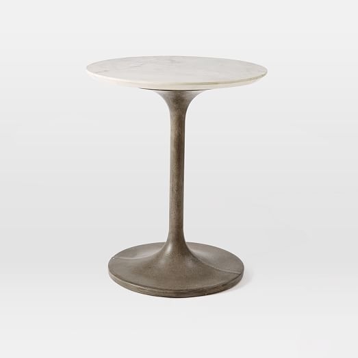 Concrete Pedestal Side Table - Marble Top - Image 0