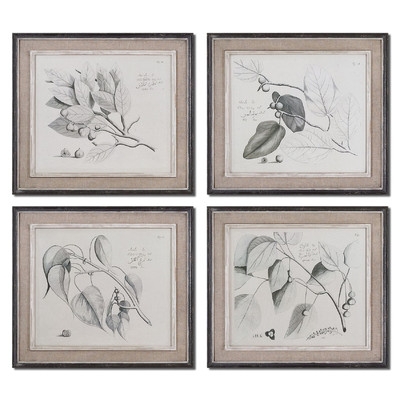 Sepia Leaf Study by Grace Feyock 4 Piece Original Painting Set - 21" H x 24" W x 1" D- Distressed - Image 0