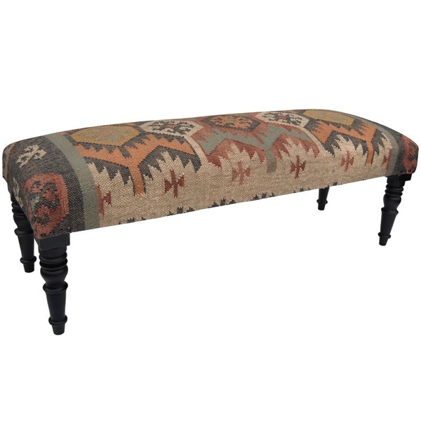 Herat Oriental Indo Handmade Jute-upholstered Wooden Bench - Image 0