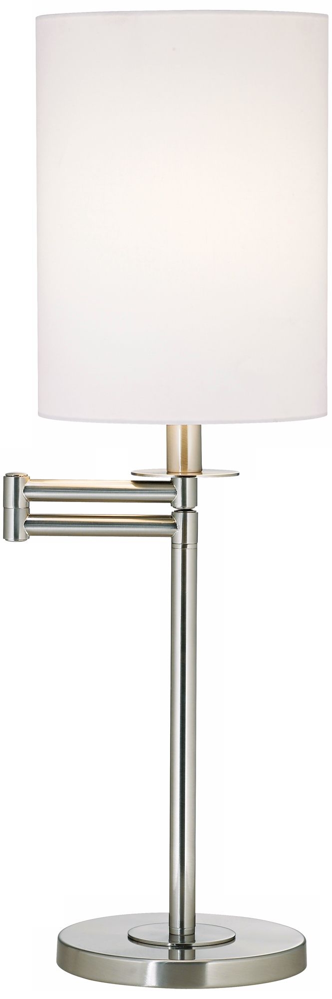 White Cotton Brushed Nickel Finish Swing Arm Desk Lamp - Image 0