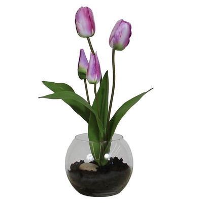 Floral Tulip in Rose Bowl with Soil-Purple - Image 0