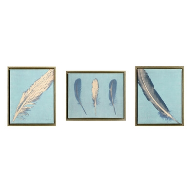 3 Piece Feathers Framed Painting Print on Canvas - Image 0