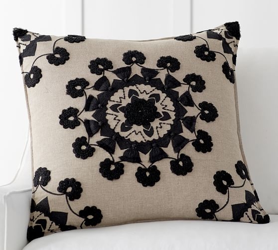 POM POM MEDALLION EMBROIDERED PILLOW COVER - 24"Sq. - Insert sold separately - Image 0