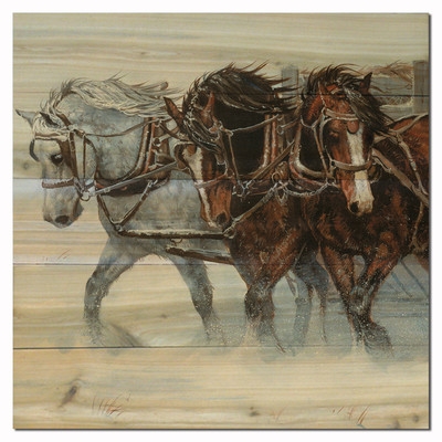 Winter Wind Horses Painting Print on Woodby WGI GALLERY - Image 0