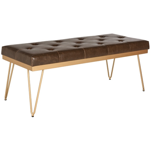 Miri Faux Leather Bedroom Bench - Brown / Gold - Image 0