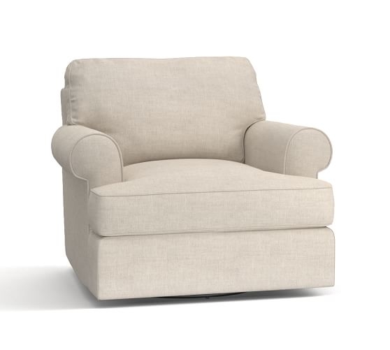 Townsend Upholstered Swivel Armchair - Textured Twill, Oatmeal - Image 0