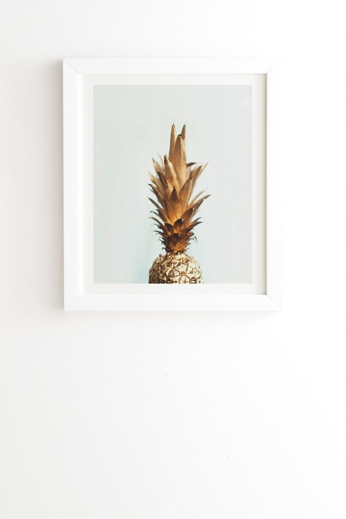 THE GOLD PINEAPPLE Wall Art -14" x 16.5" - White Frame - Image 0