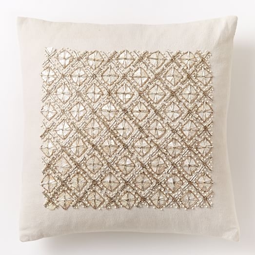 Embellished Trellis Pillow Cover - Belgian flax-  16"sq - Insert sold separately - Image 0