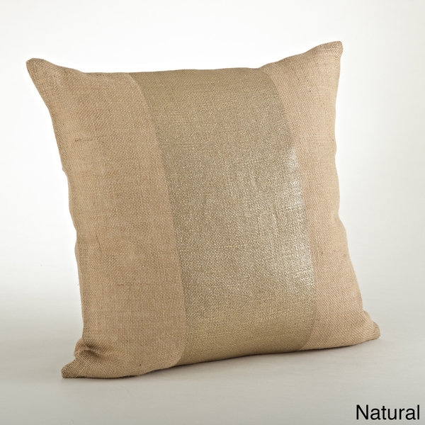 Banded Foil Burlap- Natural -  Down Filled 20-inch Throw Pillow - Image 0
