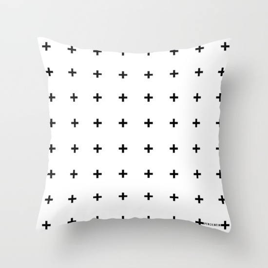 Black Plus on White Pillow - 16" x 16" - Down Insert - Image 0