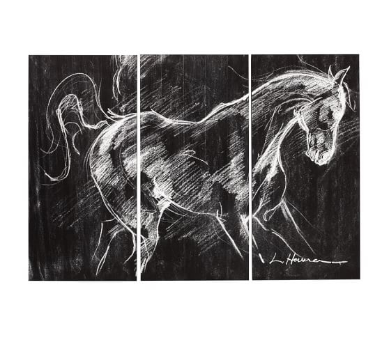 Planked Horse Triptych- 54" wide x 38" high x 1.5" thick- Unframed - Image 0