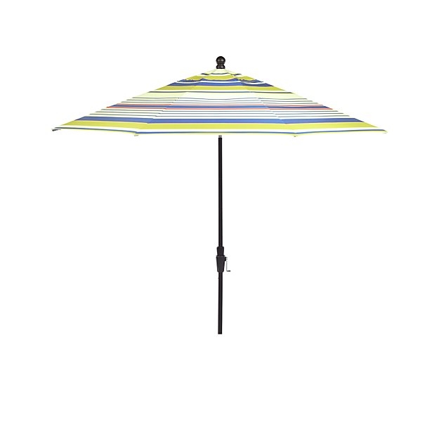 9' Round Sunbrella Â® Summer Striped Outdoor Umbrella with Tilt Black Frame - Image 0