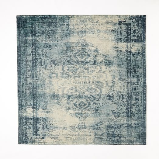 Distressed Arabesque Wool Rug - Midnight - 8' x 10' - Image 0