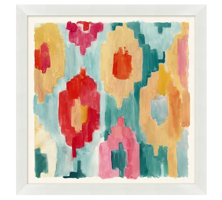 PINK AND BLUE CORAL COLORFUL PAINTERLY IKATS FRAMED PRINTS - 21" sq. - Image 0