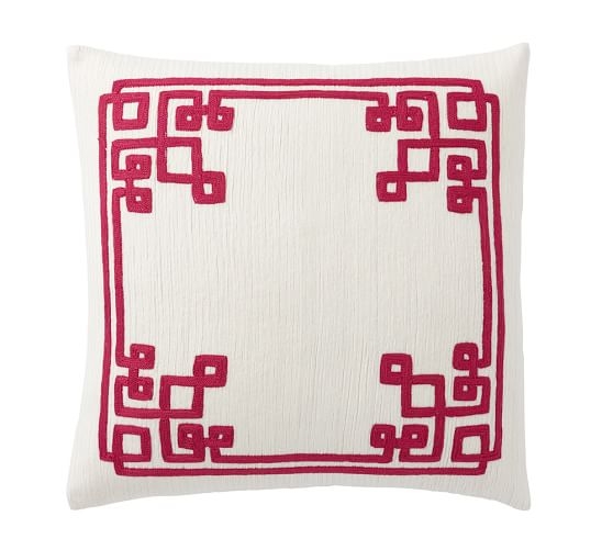 SIMONE EMBROIDERED PILLOW COVER- 18" sq- Pink, No Insert - Image 0