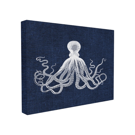 Octopus Icon on Blue Burlap Oversized Graphic Art on Wrapped Canvas Art - Image 0