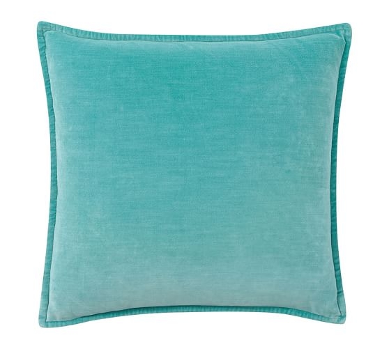 WASHED VELVET PILLOW COVER - POOL BLUE; 20" x 20" (No Insert) - Image 0