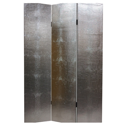 70.88" x 47.25" 3 Panel Room Divider - Faux Leather Crocodile - Image 0