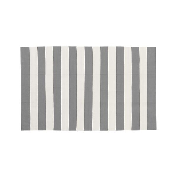 Olin Grey Striped Cotton Dhurrie Rug - Image 0