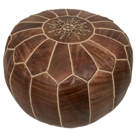Moroccan Embroidered Pouf Ottoman-Chestnut - Image 0