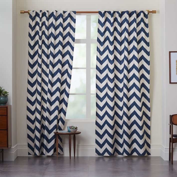 Cotton Canvas Zigzag Curtain - Blue Lagoon- 84"l x 48"w - Image 0