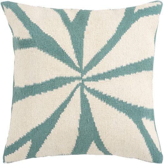 Lush Leaf Throw Pillow - Ivory/Turquoise - 18" - Polyester insert - Image 0