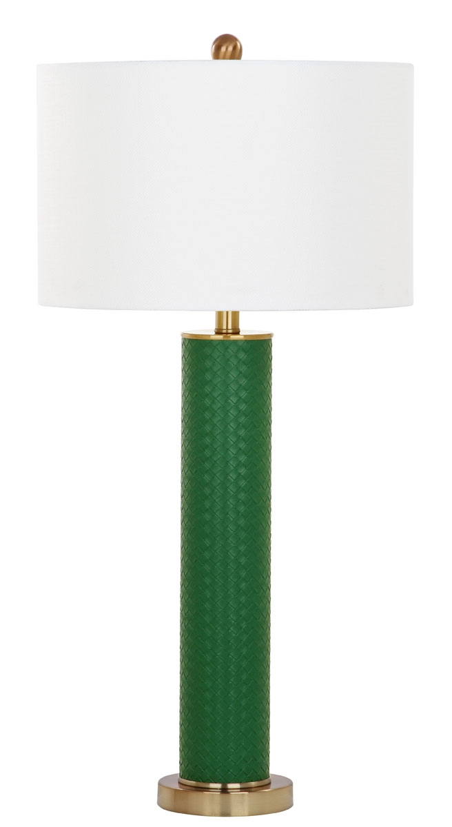 Ollie 31.5-Inch H Faux Woven Leather Table Lamp - Dark Green - Safavieh - Image 0