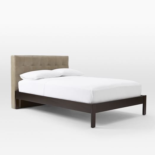 Low Grid-Tufted Leather Bed - Elephant Gray - King - Image 0