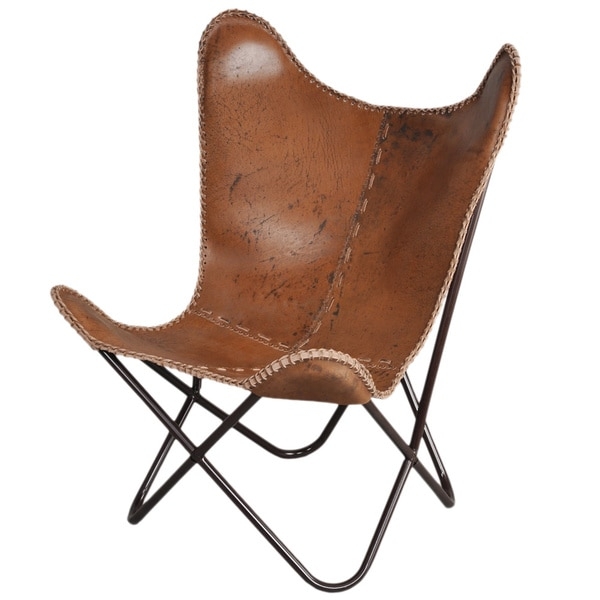 Anti-brown Leather Butterfly Chair - Image 0
