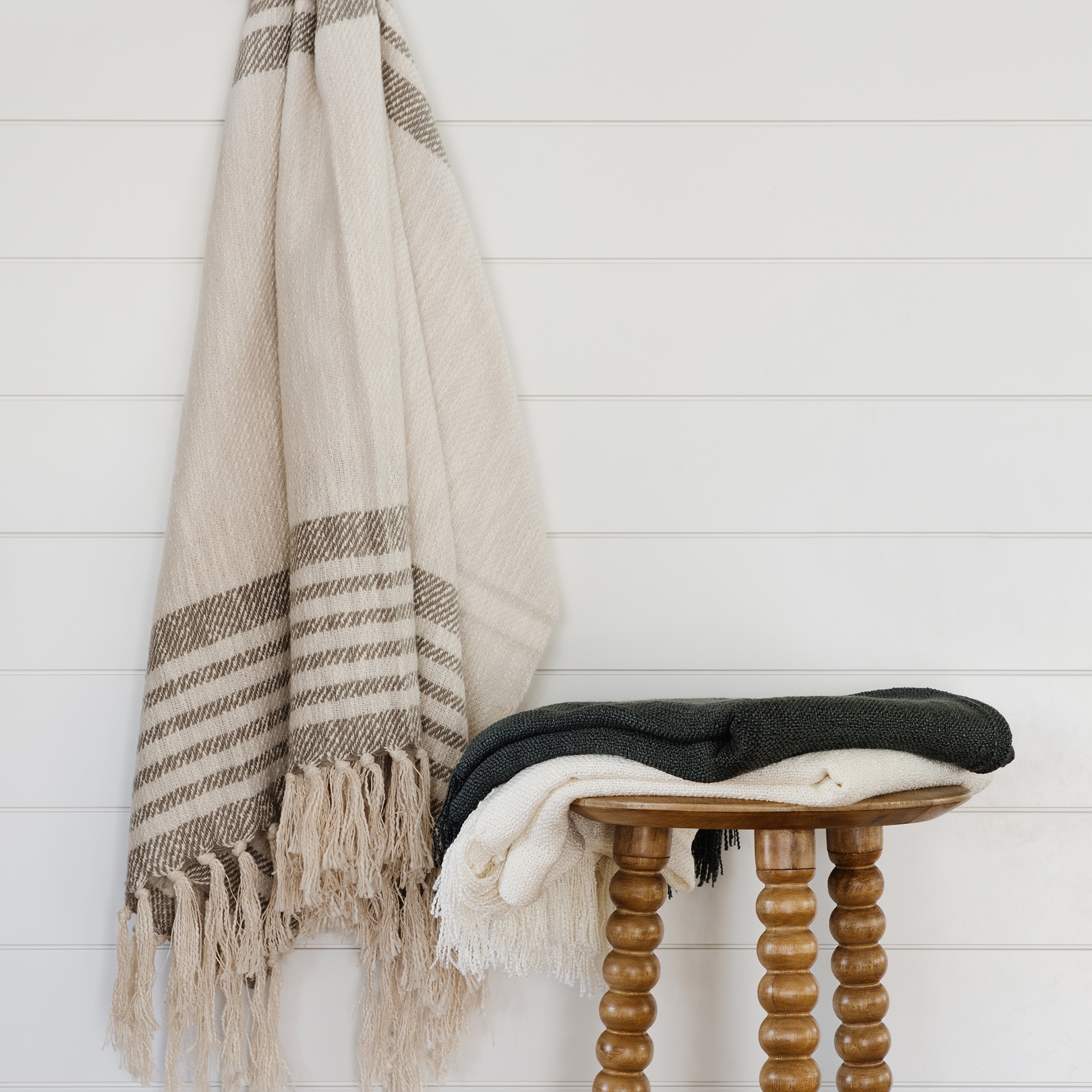 Cabin Stripe Throw Blanket, Taupe - Image 5