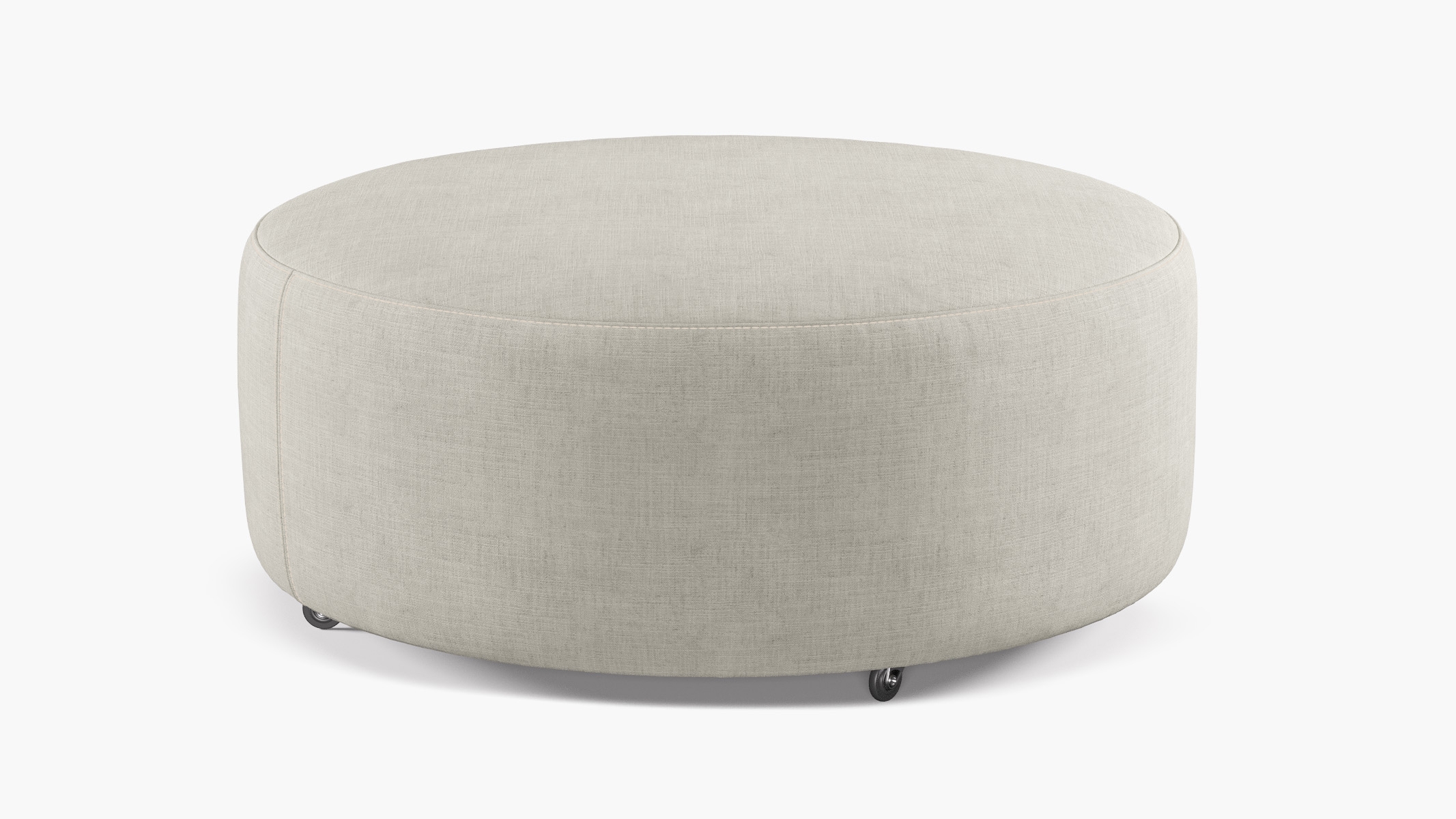 Round Cocktail Ottoman, Ivory Luxe Linen - Image 0