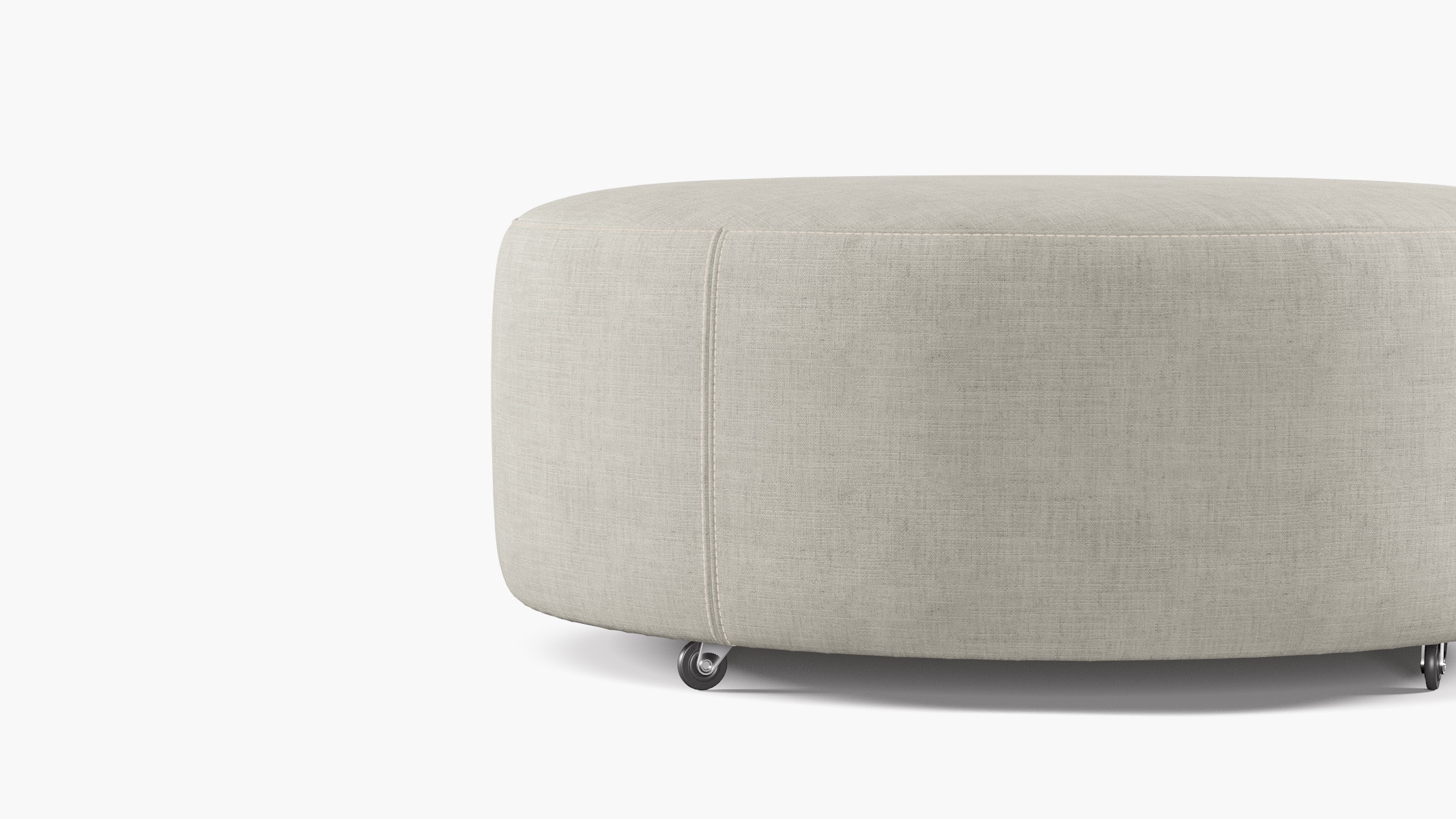 Round Cocktail Ottoman, Ivory Luxe Linen - Image 1