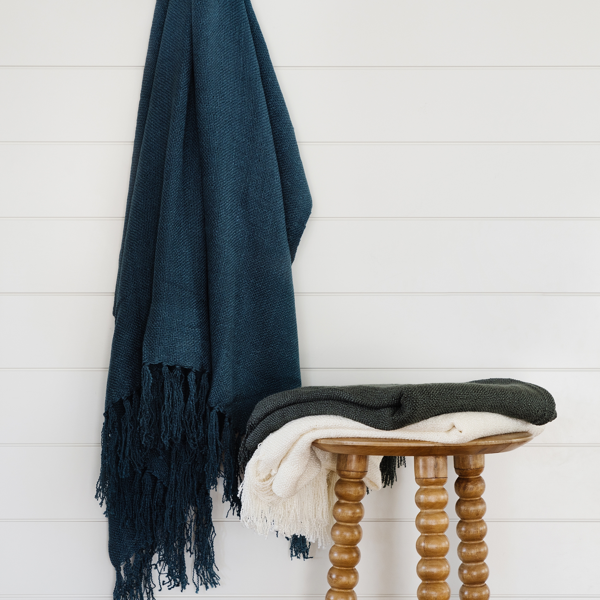 Fringe Throw Blanket, Navy - Image 2