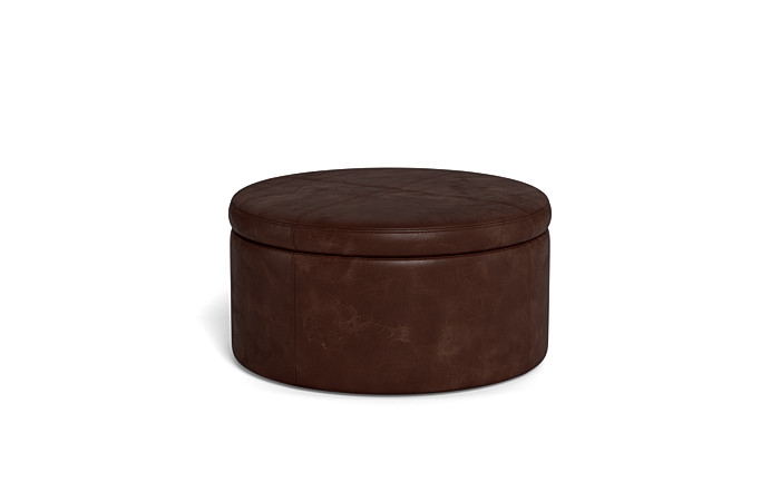 Colten Leather Round Storage Coffee Table Ottoman - Image 0