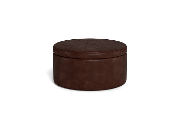 Colten Leather Round Storage Coffee Table Ottoman - Image 1